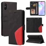 For Xiaomi Redmi 9A Dual-color Splicing Horizontal Flip PU Leather Case with Holder & Card Slots & Wallet(Black)