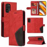 For Xiaomi Redmi K40 / K40 Pro / Poco F3 Dual-color Splicing Horizontal Flip PU Leather Case with Holder & Card Slots & Wallet(Red)