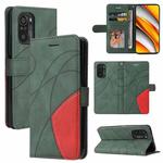 For Xiaomi Redmi K40 / K40 Pro / Poco F3 Dual-color Splicing Horizontal Flip PU Leather Case with Holder & Card Slots & Wallet(Green)
