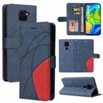 For Xiaomi Redmi Note 9 Dual-color Splicing Horizontal Flip PU Leather Case with Holder & Card Slots & Wallet(Blue)