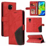 For Xiaomi Redmi Note 9 Dual-color Splicing Horizontal Flip PU Leather Case with Holder & Card Slots & Wallet(Red)