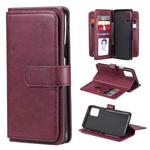 For LG K42 Multifunctional Magnetic Copper Buckle Horizontal Flip Solid Color Leather Case with 10 Card Slots & Wallet & Holder & Photo Frame(Wine Red)