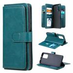 For Xiaomi Redmi K40 Multifunctional Magnetic Copper Buckle Horizontal Flip Solid Color Leather Case with 10 Card Slots & Wallet & Holder & Photo Frame(Dark Green)
