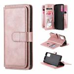 For Xiaomi Redmi Note 10 5G Multifunctional Magnetic Copper Buckle Horizontal Flip Solid Color Leather Case with 10 Card Slots & Wallet & Holder & Photo Frame(Rose Gold)