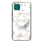 For Samsung Galaxy A22 5G Marble Tempered Glass Back Cover TPU Border Case(HCBL-16)