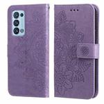 For OPPO Reno6 5G 7-petal Flowers Embossing Pattern Horizontal Flip PU Leather Case with Holder & Card Slots & Wallet & Photo Frame(Light Purple)