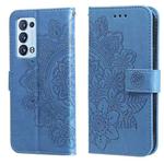 For OPPO Reno6 5G 7-petal Flowers Embossing Pattern Horizontal Flip PU Leather Case with Holder & Card Slots & Wallet & Photo Frame(Blue)