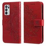 For OPPO Reno 6 Pro 5G 7-petal Flowers Embossing Pattern Horizontal Flip PU Leather Case with Holder & Card Slots & Wallet & Photo Frame(Red)