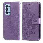 For OPPO Reno 6 Pro+ 5G 7-petal Flowers Embossing Pattern Horizontal Flip PU Leather Case with Holder & Card Slots & Wallet & Photo Frame(Light Purple)