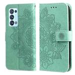 For OPPO Reno 6 Pro+ 5G 7-petal Flowers Embossing Pattern Horizontal Flip PU Leather Case with Holder & Card Slots & Wallet & Photo Frame(Green)