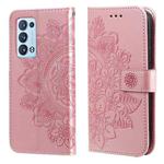 For OPPO Reno 6 Pro+ 5G 7-petal Flowers Embossing Pattern Horizontal Flip PU Leather Case with Holder & Card Slots & Wallet & Photo Frame(Rose Gold)