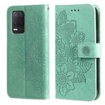For OPPO Realme 8 5G 7-petal Flowers Embossing Pattern Horizontal Flip PU Leather Case with Holder & Card Slots & Wallet & Photo Frame(Green)