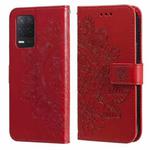 For OPPO Realme 8 5G 7-petal Flowers Embossing Pattern Horizontal Flip PU Leather Case with Holder & Card Slots & Wallet & Photo Frame(Red)