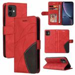 For iPhone 11 Dual-color Splicing Horizontal Flip PU Leather Case with Holder & Card Slots & Wallet (Red)