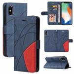 For iPhone X / XS Dual-color Splicing Horizontal Flip PU Leather Case with Holder & Card Slots & Wallet(Blue)