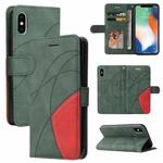 For iPhone X / XS Dual-color Splicing Horizontal Flip PU Leather Case with Holder & Card Slots & Wallet(Green)