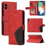 For iPhone X / XS Dual-color Splicing Horizontal Flip PU Leather Case with Holder & Card Slots & Wallet(Red)