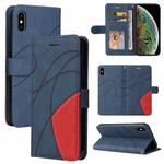 For iPhone XS Max Dual-color Splicing Horizontal Flip PU Leather Case with Holder & Card Slots & Wallet(Blue)