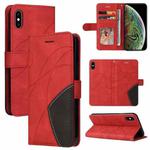 For iPhone XS Max Dual-color Splicing Horizontal Flip PU Leather Case with Holder & Card Slots & Wallet(Red)