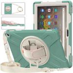 For Amazon Kindle Fire HD 10 2021 Silicone + PC Protective Case with Holder & Shoulder Strap(Emerald Green)