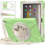 For Amazon Kindle Fire HD 10 2021 Silicone + PC Protective Case with Holder & Shoulder Strap(Matcha Green)