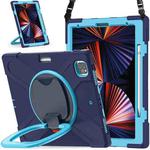 For iPad Pro 12.9 2022 / 2021 Silicone + PC Protective Tablet Case with Holder & Shoulder Strap(Navy Blue + Blue)