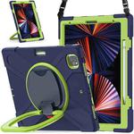 For iPad Pro 12.9 2022 / 2021 Silicone + PC Protective Tablet Case with Holder & Shoulder Strap(Navy Blue + Lime)
