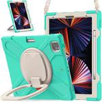 For iPad Pro 12.9 2022 / 2021 Silicone + PC Protective Tablet Case with Holder & Shoulder Strap(Mint Green)