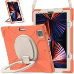 For iPad Pro 12.9 2022 / 2021 Silicone + PC Protective Tablet Case with Holder & Shoulder Strap(Living Coral)
