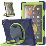 Silicone + PC Protective Case with Holder & Shoulder Strap For Amazon Kindle Fire HD 10 2021(Navy Blue + Lime)