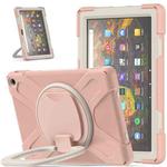 Silicone + PC Protective Case with Holder & Shoulder Strap For Amazon Kindle Fire HD 10 2021(Rose Gold)