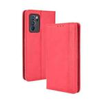 For OPPO Reno6 Pro 5G Magnetic Buckle Retro Crazy Horse Texture Horizontal Flip Leather Case with Holder & Card Slots & Photo Frame(Red)