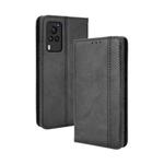 For vivo X60 Pro / X60 5G Curved Surface Magnetic Buckle Retro Crazy Horse Texture Horizontal Flip Leather Case with Holder & Card Slots & Photo Frame(Black)