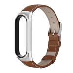 For Xiaomi Mi Band 6 / 5 / 4 / 3 Mijobs CS First Layer Cowhide Watch Band(Brown + Silver)