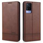 For vivo V21e AZNS Magnetic Calf Texture Horizontal Flip Leather Case with Card Slots & Holder & Wallet(Dark Brown)