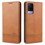 For vivo V21e AZNS Magnetic Calf Texture Horizontal Flip Leather Case with Card Slots & Holder & Wallet(Light Brown)