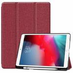 For iPad 10.2 2021 / 2020 / 2019 / Air 3 / Pro 10.5 / iPad 10.2 2020 Denim Texture Horizontal Flip Leather Case with Three-folding Holder & Sleep / Wake-up Function(Wire Red)