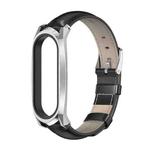 For Xiaomi Mi Band 6 / 5 / 4 / 3 Mijobs GT First Layer Cowhide Watch Band(Oil Black+Silver)