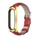 For Xiaomi Mi Band 6 / 5 / 4 / 3 Mijobs GT First Layer Cowhide Watch Band(Oil Red+Gold)