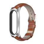 For Xiaomi Mi Band 6 / 5 / 4 / 3 Mijobs GT First Layer Cowhide Watch Band(Oil Brown+Silver)