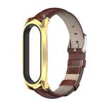 For Xiaomi Mi Band 6 / 5 / 4 / 3 Mijobs GT First Layer Cowhide Watch Band(Bamboo Joint Coffee+Gold)