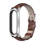 For Xiaomi Mi Band 6 / 5 / 4 / 3 Mijobs GT First Layer Cowhide Watch Band(Bamboo Joint Coffee+Silver)
