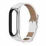 For Xiaomi Mi Band 6 / 5 / 4 / 3 Mijobs Metal Case Crazy Horse Texture PU Microfiber Plus Watch Band(White Silver)
