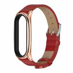 For Xiaomi Mi Band 6 / 5 / 4 / 3 Mijobs Metal Case Crazy Horse Texture PU Microfiber Plus Watch Band(Red Rose Gold)