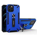 War-god Armor TPU + PC Shockproof Magnetic Protective Case with Folding Holder For iPhone 12 Pro(Dark Blue)
