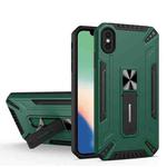 For iPhone X / XS War-god Armor TPU + PC Shockproof Magnetic Protective Case with Folding Holder(Deep Green)