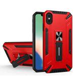 For iPhone X / XS War-god Armor TPU + PC Shockproof Magnetic Protective Case with Folding Holder(Red)