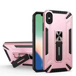 For iPhone X / XS War-god Armor TPU + PC Shockproof Magnetic Protective Case with Folding Holder(Rose Gold)