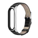 For Xiaomi Mi Band 6 / 5 / 4 / 3 Mijobs First Layer Cowhide Plus Watch Band(Black Silver)