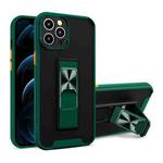 Dual-color Skin Feel TPU + PC Magnetic Shockproof Case with Invisible Holder For iPhone 12(Dark Green)